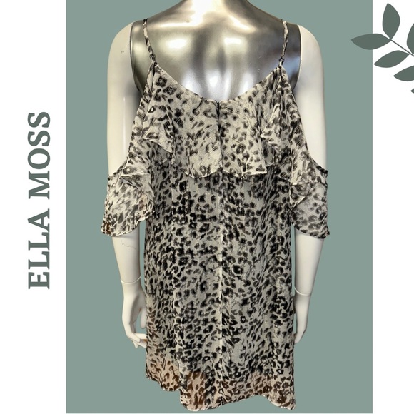 Ella Moss Black and Silver Silk Chiffon Cold Shoulder Animal Print Dress Small - Picture 6 of 8